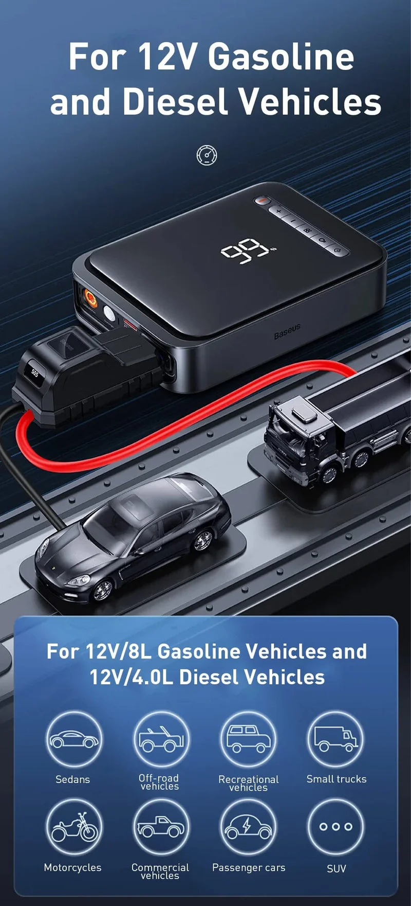 Baseus 2 In 1 Auto Starthilfe Power Bank Luft Kompressor Inflator Pumpe 1000A Tragbare Power Station Auto Batterie Ladegerät Booster