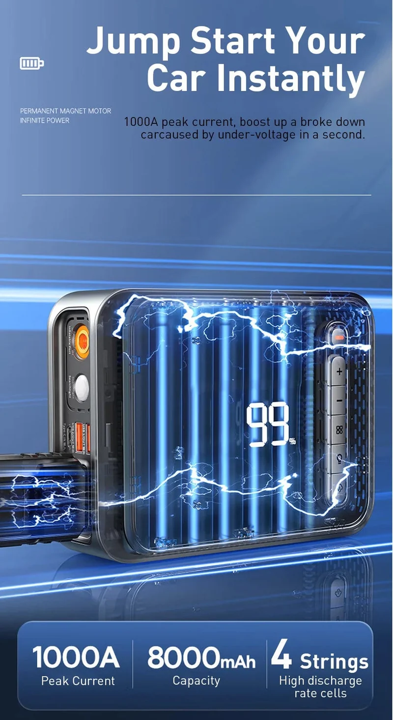 Baseus 2 In 1 Auto Starthilfe Power Bank Luft Kompressor Inflator Pumpe 1000A Tragbare Power Station Auto Batterie Ladegerät Booster