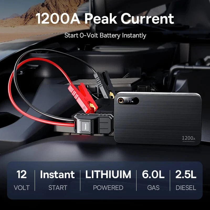 Baseus 1200A Auto-Starthilfe-Powerbank, 12000 mAh, tragbare Batteriestation für 2.5 l/6 l Auto-Notstartgerät