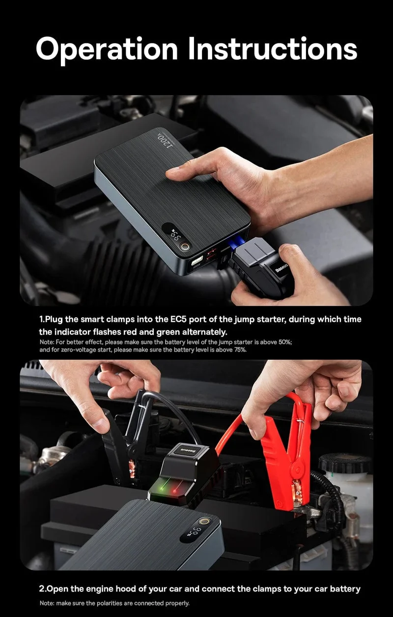 Baseus 1200A Auto-Starthilfe-Powerbank, 12000 mAh, tragbare Batteriestation für 2.5 l/6 l Auto-Notstartgerät