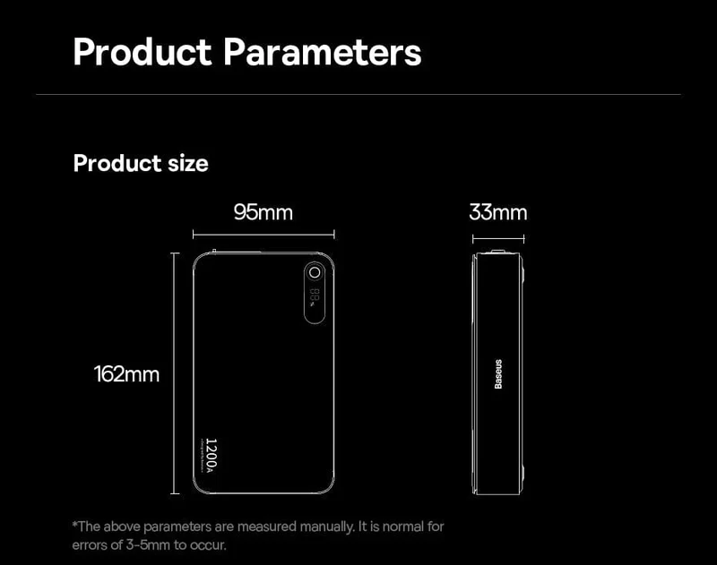 Baseus 1200A Auto-Starthilfe-Powerbank, 12000 mAh, tragbare Batteriestation für 2.5 l/6 l Auto-Notstartgerät