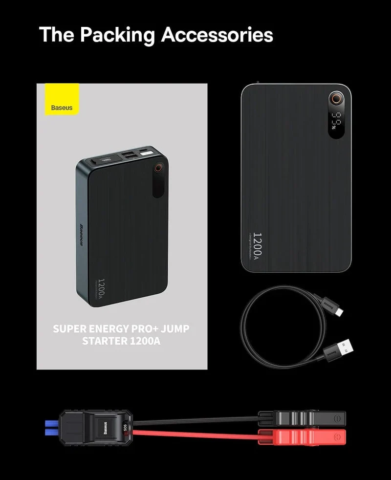 Baseus 1200A Auto-Starthilfe-Powerbank, 12000 mAh, tragbare Batteriestation für 2.5 l/6 l Auto-Notstartgerät