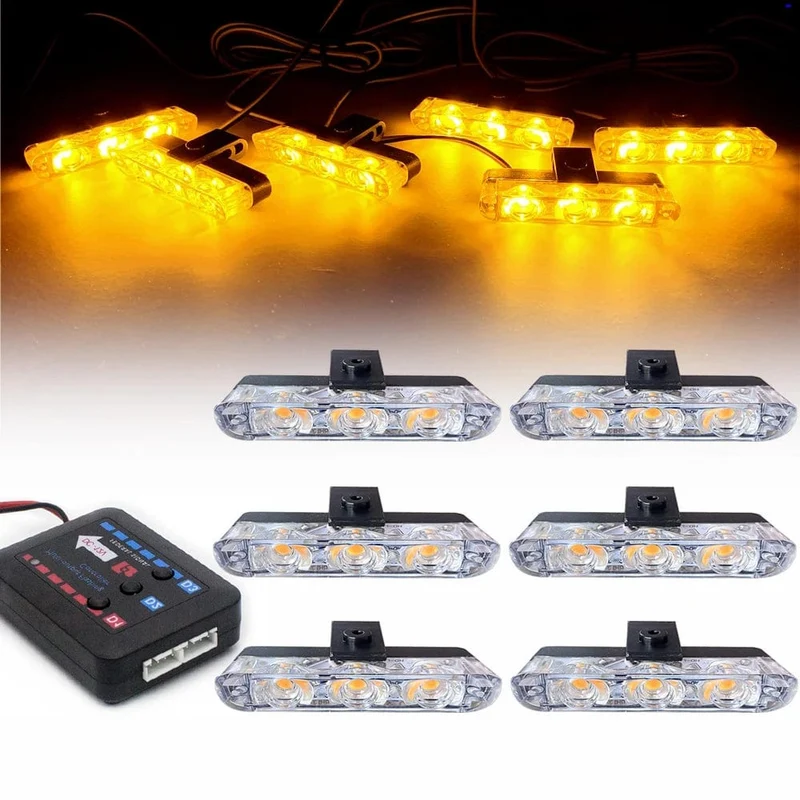 3 LED Auto Kühlergrill Strobe Polizei Lichter Flash Warnleuchte Rot Blau Gelb Rettungsfahrzeug Notfall Blinker Signal Beleuchtung
