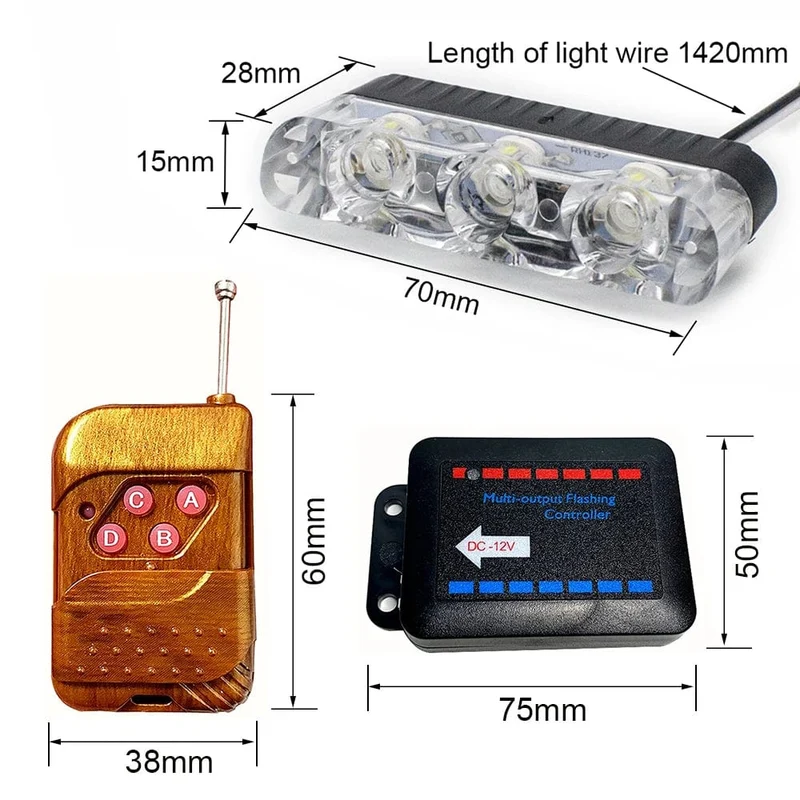 3 LED Auto Kühlergrill Strobe Polizei Lichter Flash Warnleuchte Rot Blau Gelb Rettungsfahrzeug Notfall Blinker Signal Beleuchtung