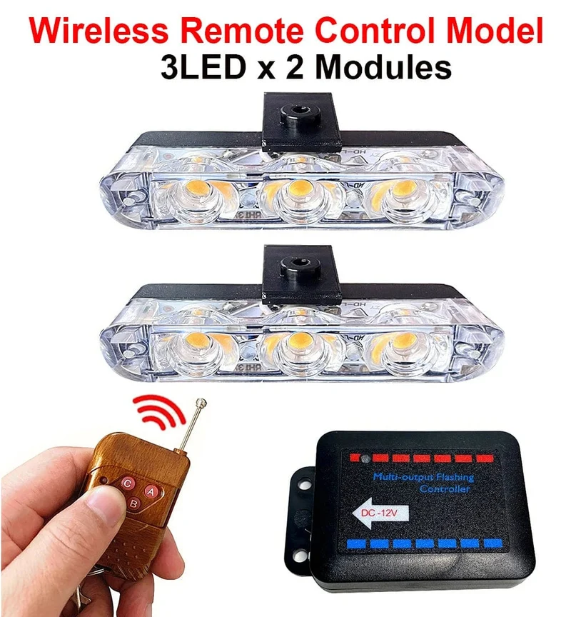 3 LED Auto Kühlergrill Strobe Polizei Lichter Flash Warnleuchte Rot Blau Gelb Rettungsfahrzeug Notfall Blinker Signal Beleuchtung