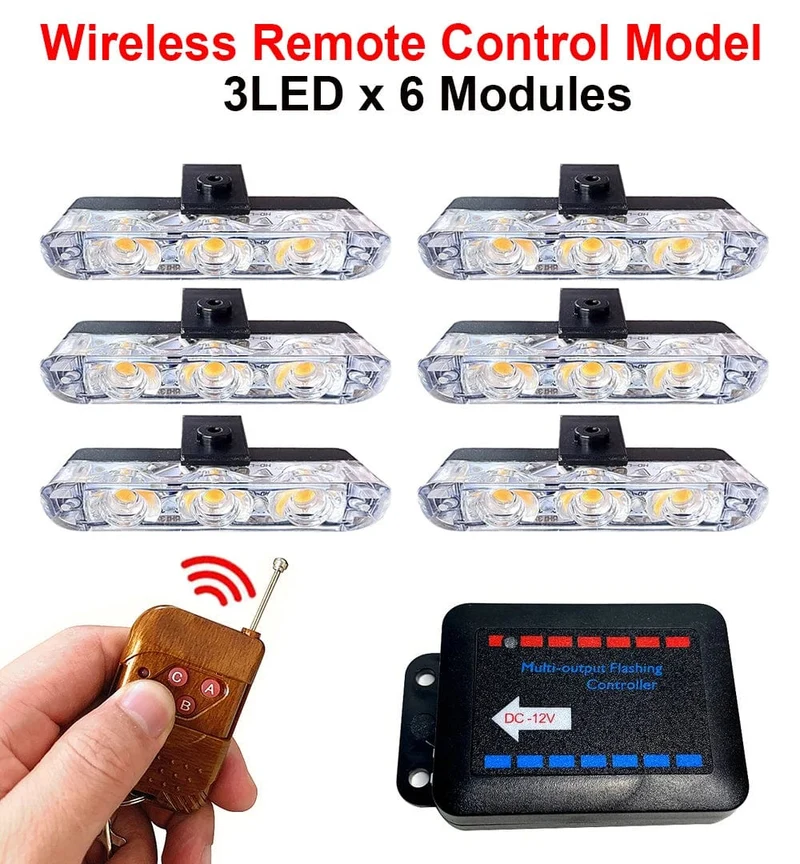 3 LED Auto Kühlergrill Strobe Polizei Lichter Flash Warnleuchte Rot Blau Gelb Rettungsfahrzeug Notfall Blinker Signal Beleuchtung