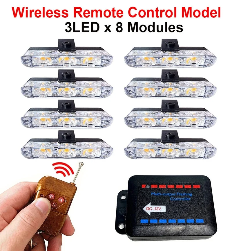 3 LED Auto Kühlergrill Strobe Polizei Lichter Flash Warnleuchte Rot Blau Gelb Rettungsfahrzeug Notfall Blinker Signal Beleuchtung