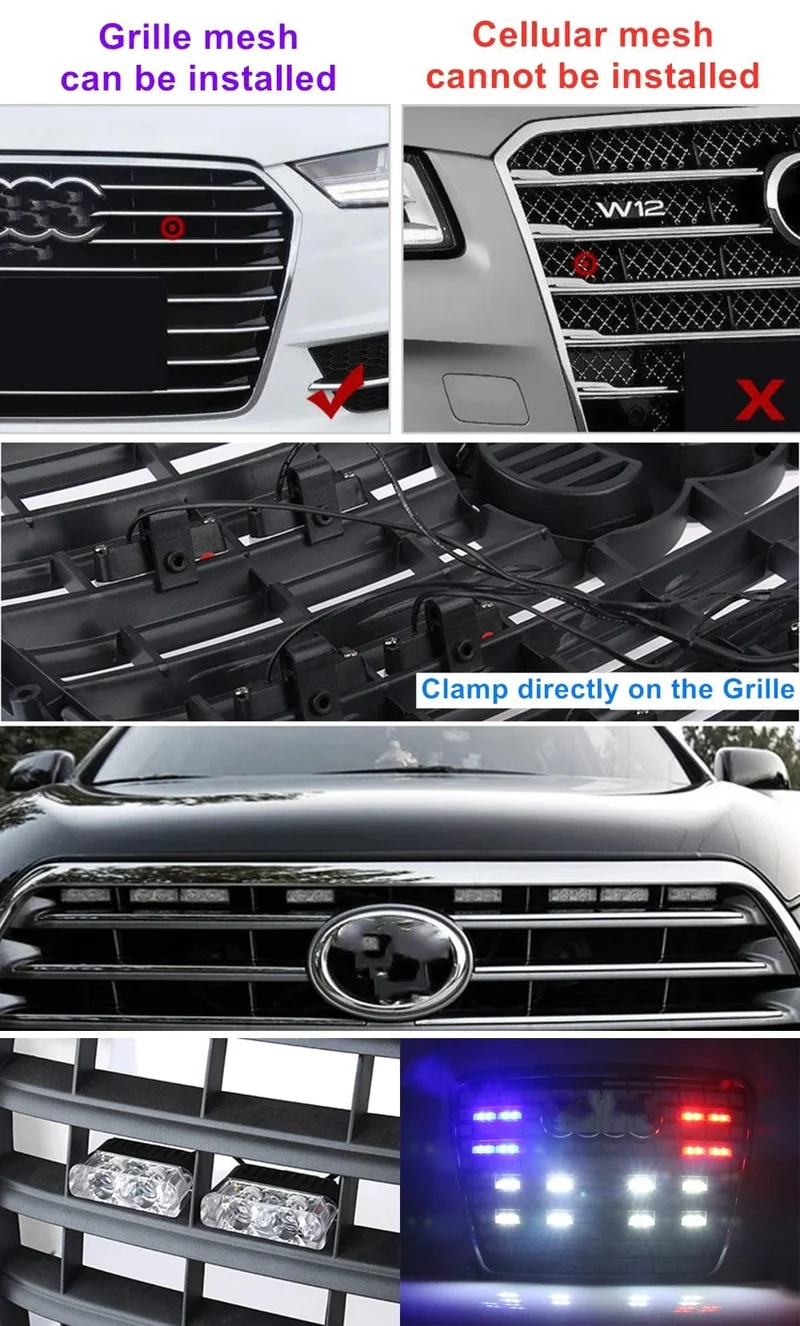 3 LED Auto Kühlergrill Strobe Polizei Lichter Flash Warnleuchte Rot Blau Gelb Rettungsfahrzeug Notfall Blinker Signal Beleuchtung