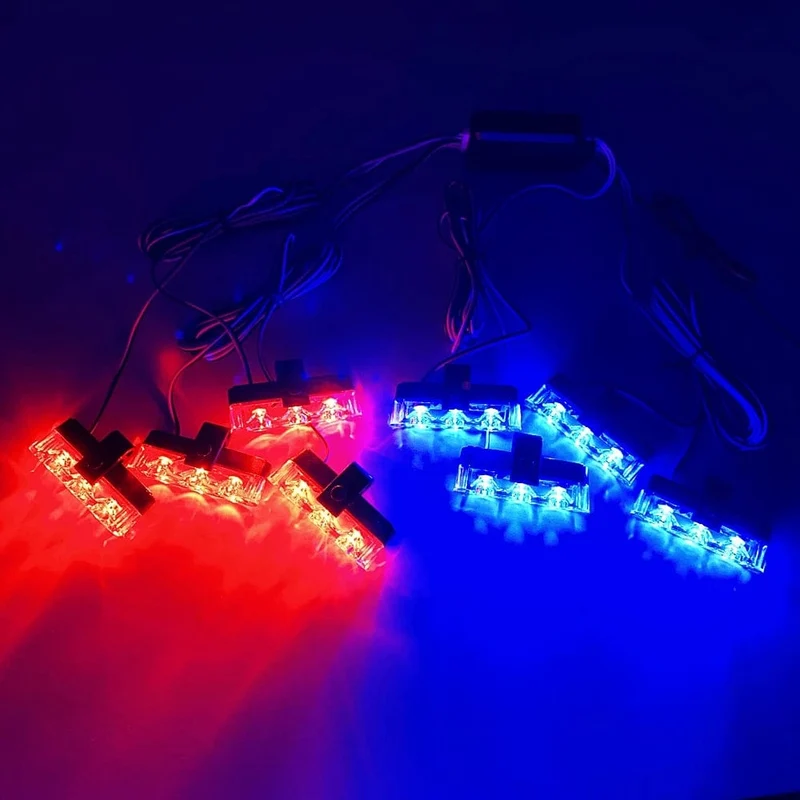 3 LED Auto Kühlergrill Strobe Polizei Lichter Flash Warnleuchte Rot Blau Gelb Rettungsfahrzeug Notfall Blinker Signal Beleuchtung