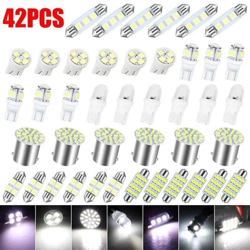 42-teiliges LED-Kombinationsset für die Innenraumbeleuchtung von Autos, 31 mm, 36 mm, 41 mm, T10 1157, 12 V, 6000 K, LED-Lichtkuppel, Ersatzbirnen, Leselampe