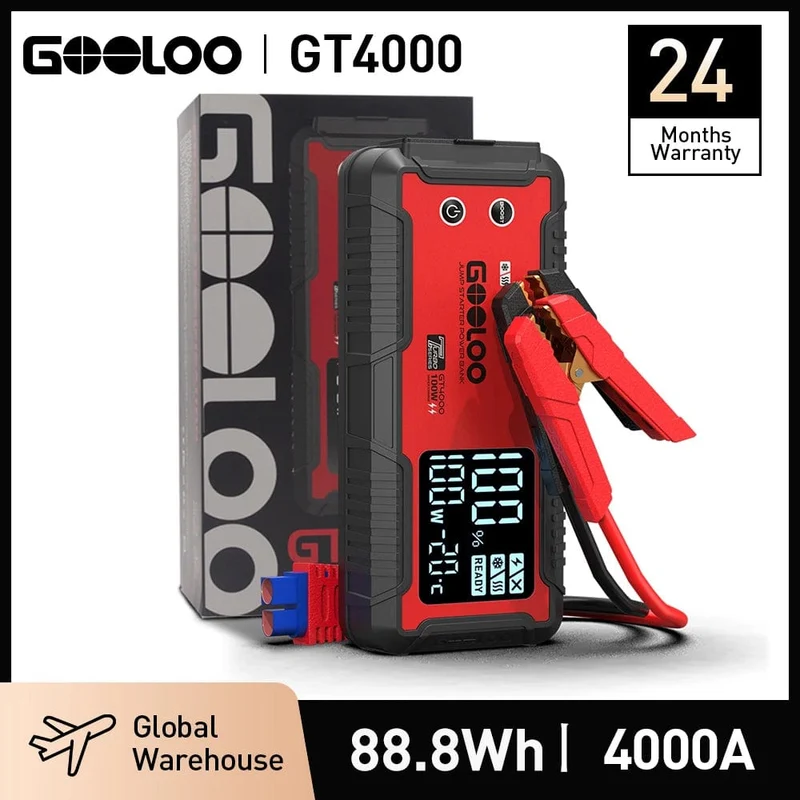 GOOLOO 12V Auto Starthilfe 4000A Autobatterie Starter 24000mAh Tragbare Power Bank Booster Auto Startgerät Notstart