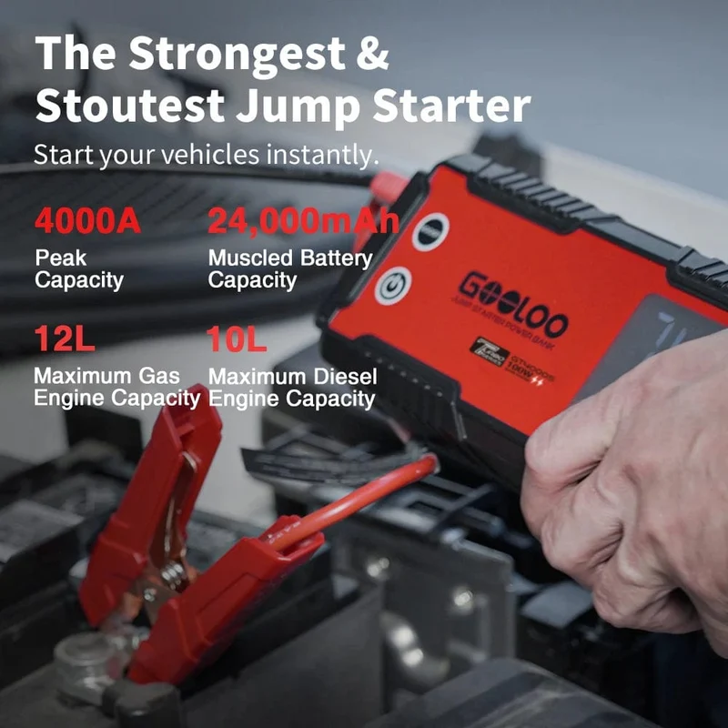 GOOLOO 12V Auto Starthilfe 4000A Autobatterie Starter 24000mAh Tragbare Power Bank Booster Auto Startgerät Notstart