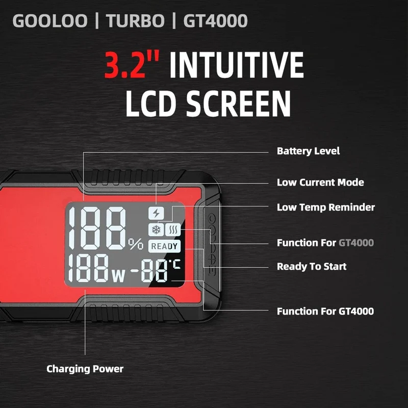 GOOLOO 12V Auto Starthilfe 4000A Autobatterie Starter 24000mAh Tragbare Power Bank Booster Auto Startgerät Notstart