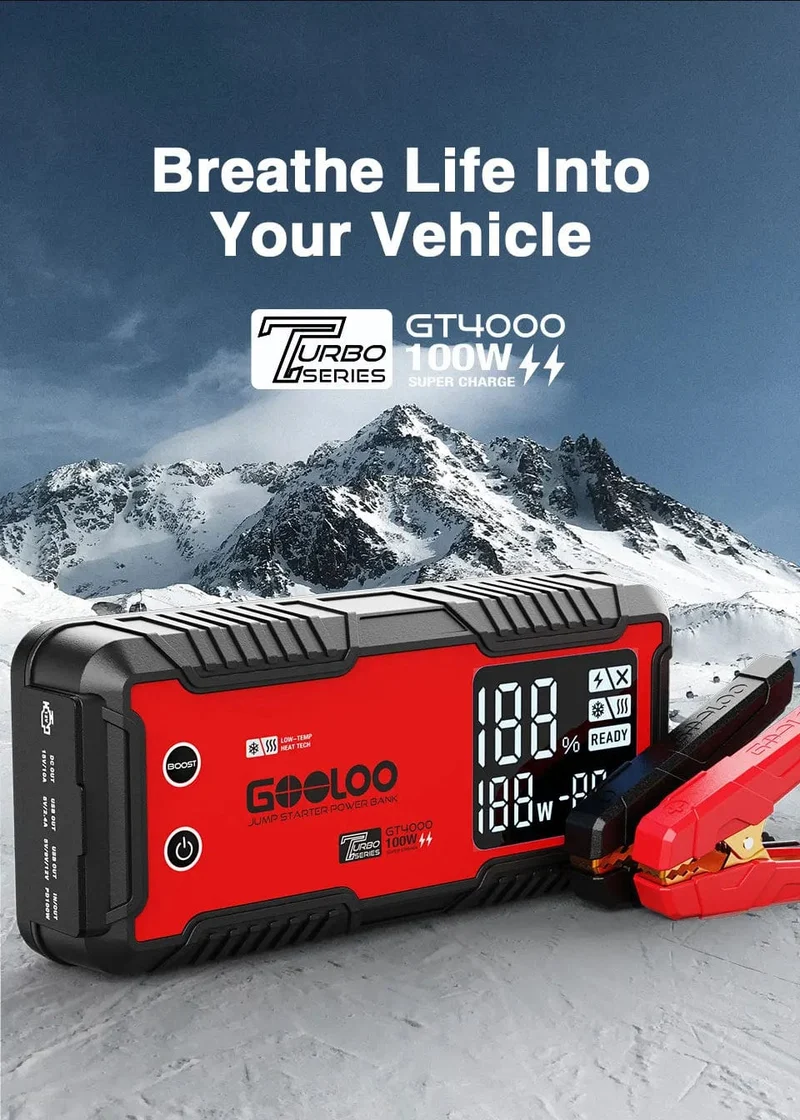 GOOLOO 12V Auto Starthilfe 4000A Autobatterie Starter 24000mAh Tragbare Power Bank Booster Auto Startgerät Notstart