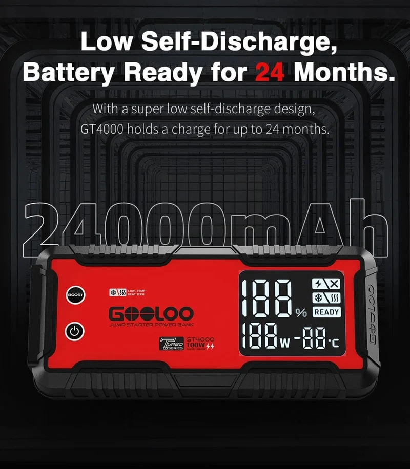 GOOLOO 12V Auto Starthilfe 4000A Autobatterie Starter 24000mAh Tragbare Power Bank Booster Auto Startgerät Notstart