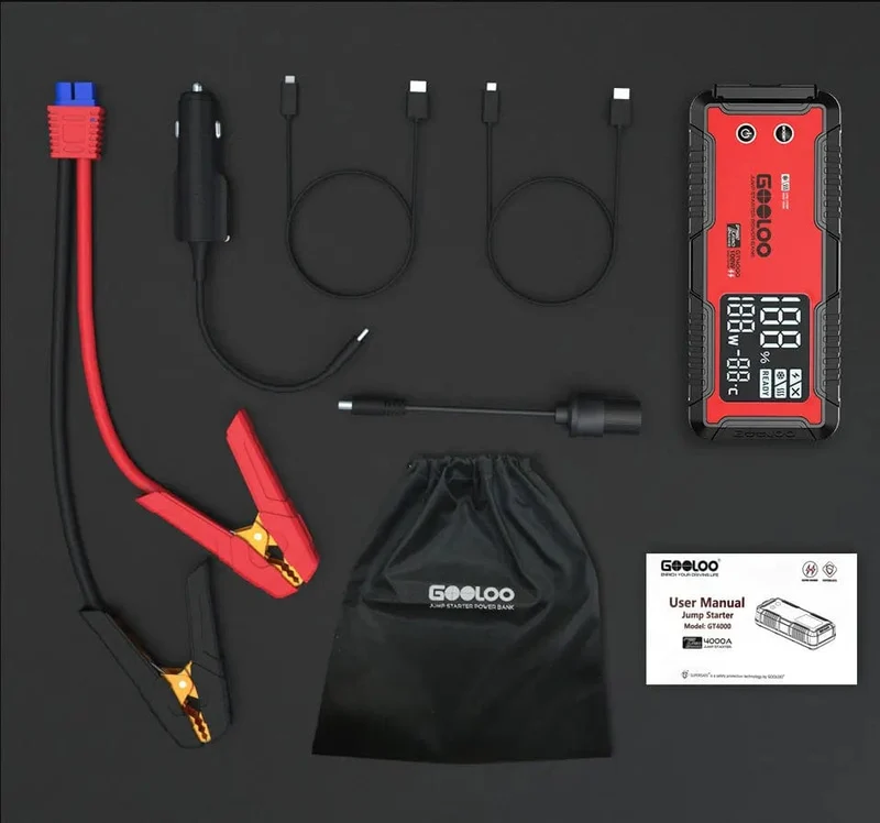 GOOLOO 12V Auto Starthilfe 4000A Autobatterie Starter 24000mAh Tragbare Power Bank Booster Auto Startgerät Notstart