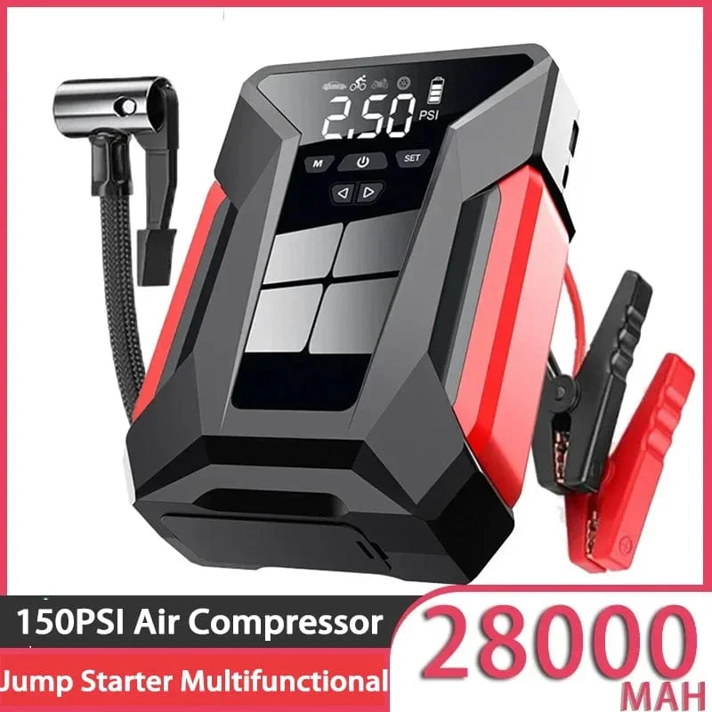 28000mAh Auto Starthilfe Multifunktionale Automotive Notfall Power 150PSI Reifen Inflator Powerbank Luftpumpe Mit Tasche
