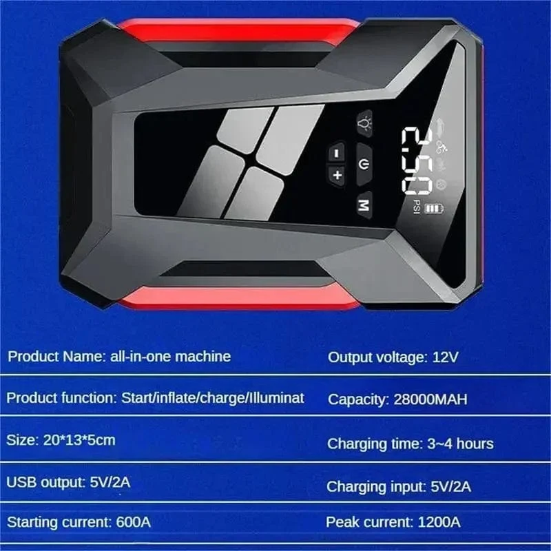 28000mAh Auto Starthilfe Multifunktionale Automotive Notfall Power 150PSI Reifen Inflator Powerbank Luftpumpe Mit Tasche