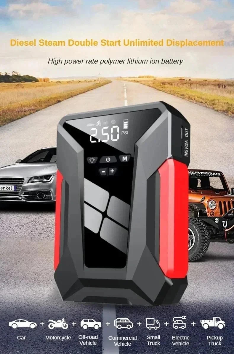 28000mAh Auto Starthilfe Multifunktionale Automotive Notfall Power 150PSI Reifen Inflator Powerbank Luftpumpe Mit Tasche