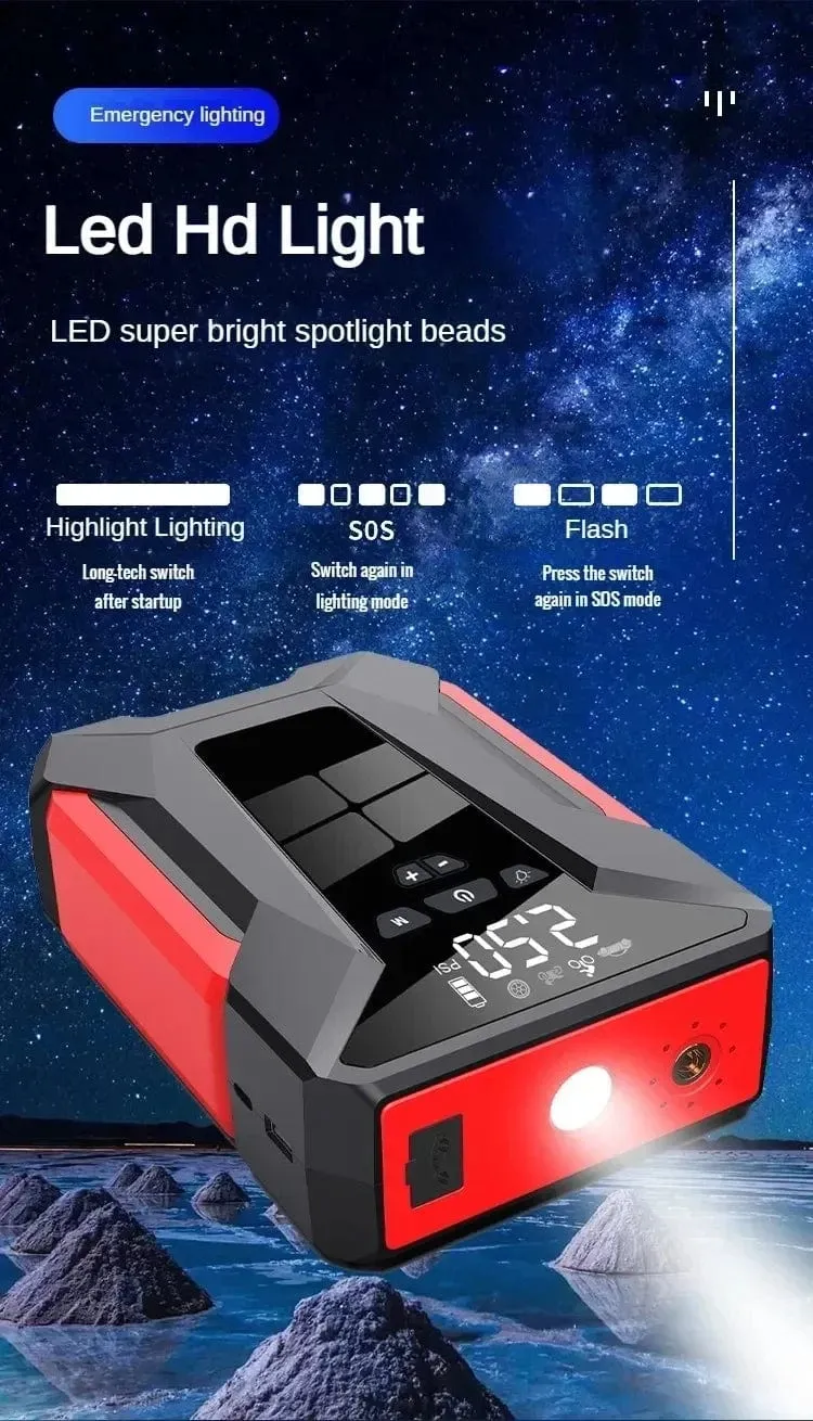 28000mAh Auto Starthilfe Multifunktionale Automotive Notfall Power 150PSI Reifen Inflator Powerbank Luftpumpe Mit Tasche
