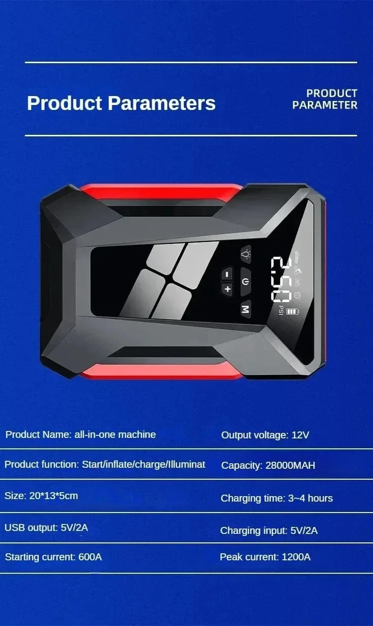 28000mAh Auto Starthilfe Multifunktionale Automotive Notfall Power 150PSI Reifen Inflator Powerbank Luftpumpe Mit Tasche