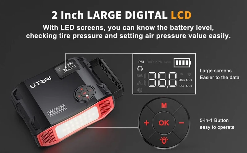 UTRAI 2000A 4 In 1 Starthilfe Power Pack Tragbares Autobatterie-Booster-Autostartgerät für Benzin-Dieselfahrzeuge