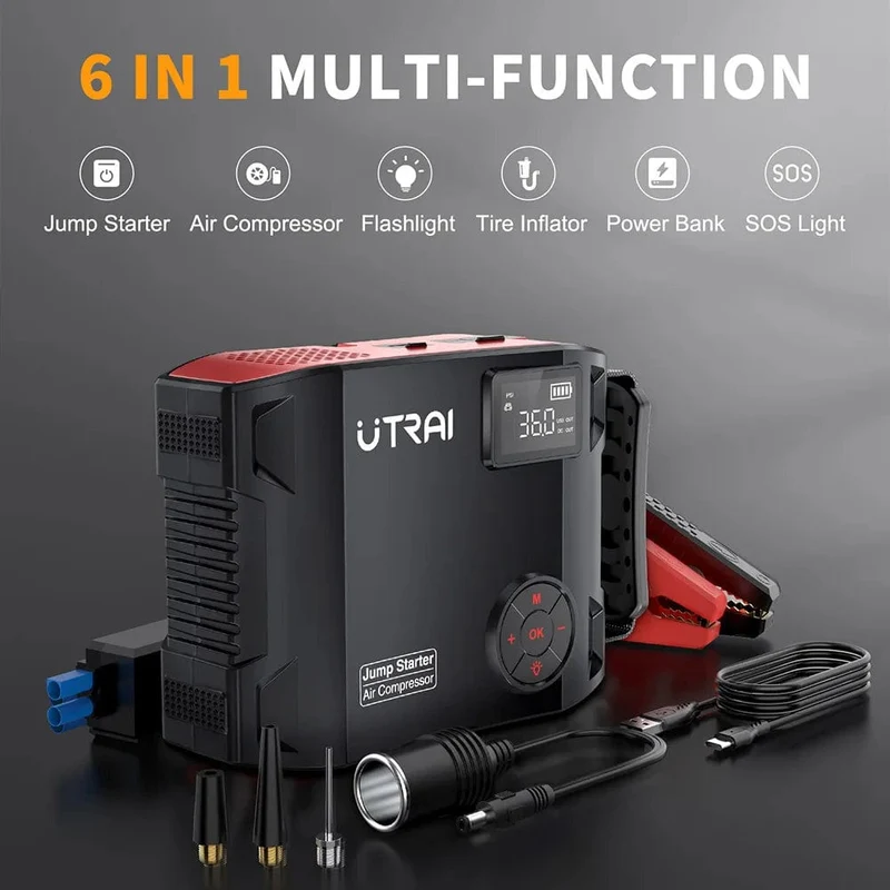 UTRAI 2000A 4 In 1 Starthilfe Power Pack Tragbares Autobatterie-Booster-Autostartgerät für Benzin-Dieselfahrzeuge
