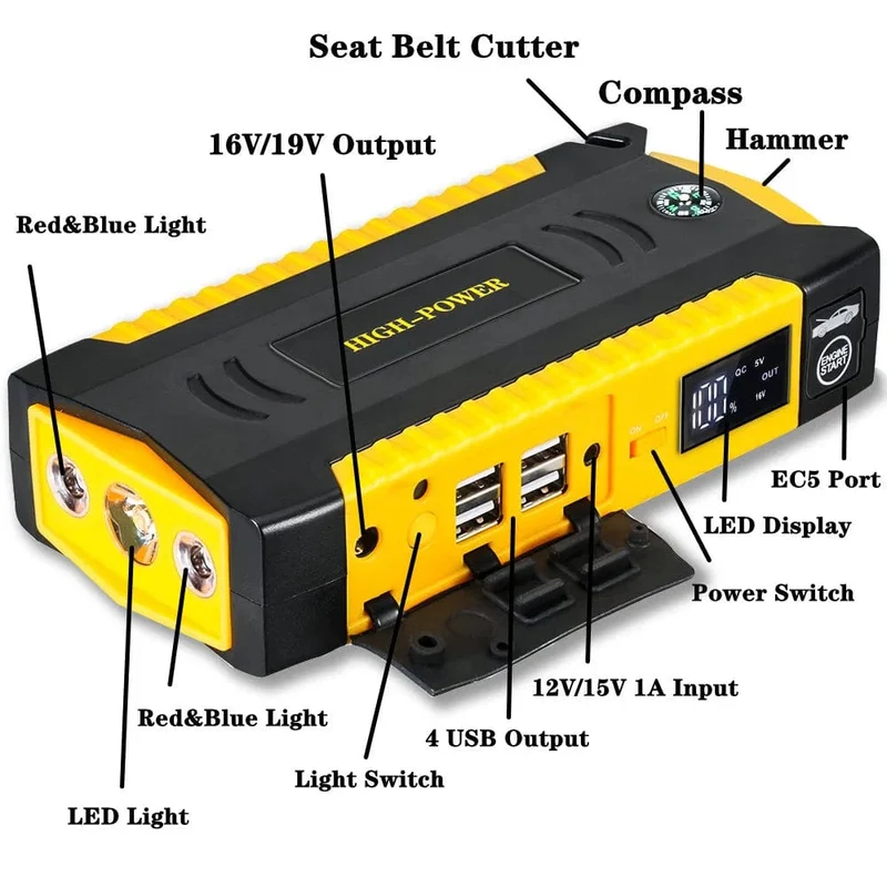 GKFLY 16000mAh Auto Starthilfe Power Bank Auto Batterie Booster Ladegerät 12V Ausgangs Gerät Benzin Diesel Auto Starter Buster