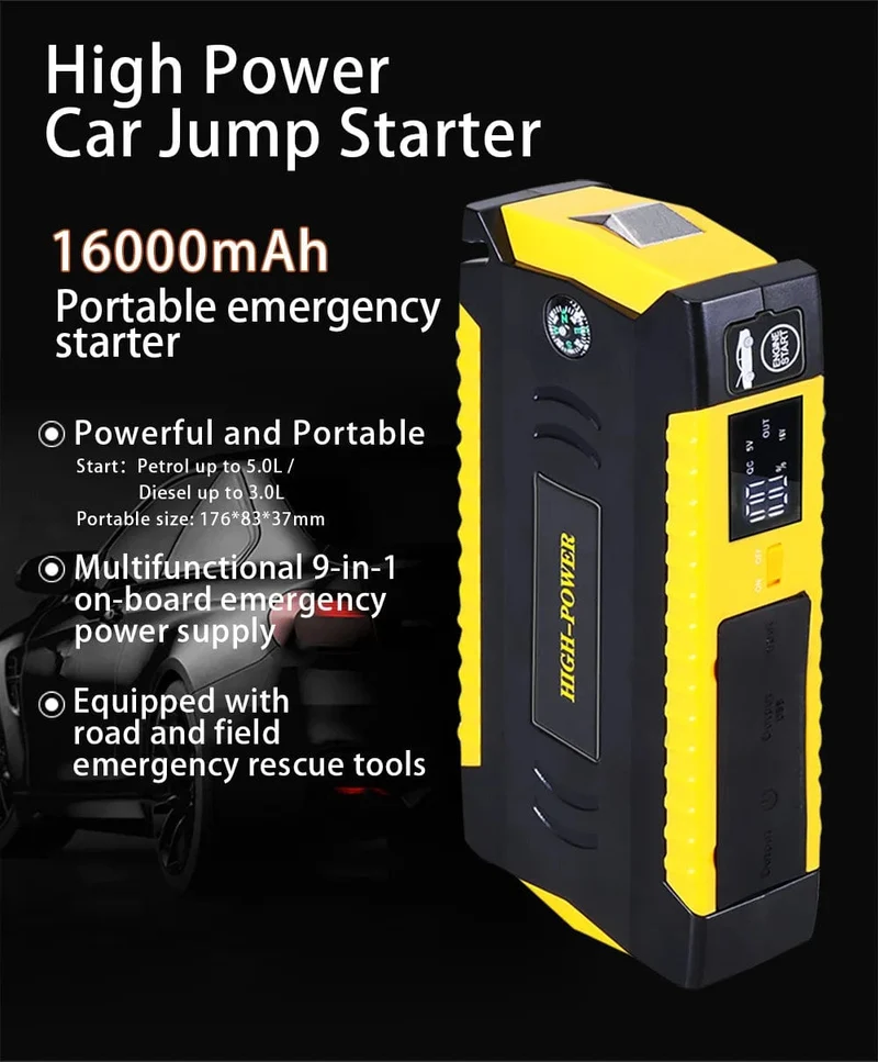 GKFLY 16000mAh Auto Starthilfe Power Bank Auto Batterie Booster Ladegerät 12V Ausgangs Gerät Benzin Diesel Auto Starter Buster