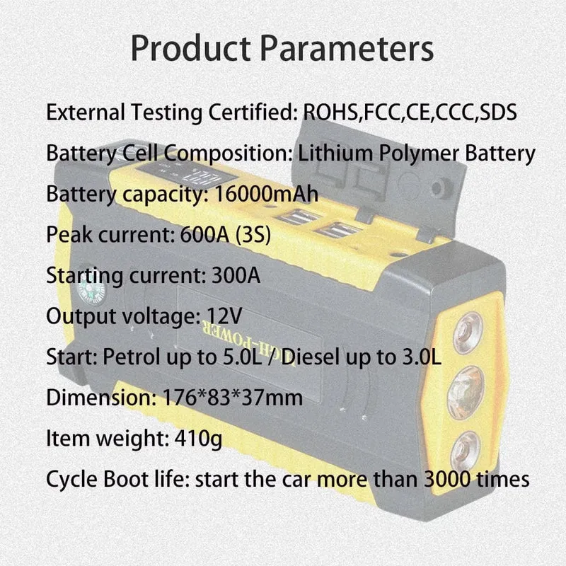 GKFLY 16000mAh Auto Starthilfe Power Bank Auto Batterie Booster Ladegerät 12V Ausgangs Gerät Benzin Diesel Auto Starter Buster