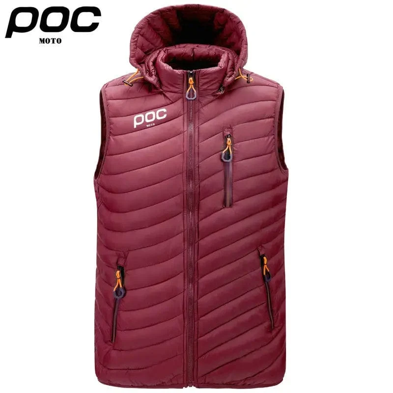 2023 männer Ärmellose Daunen Westen Feste Kapuze Weste Moto POC Radfahren Jacken Männlichen Winter Casual Taschen Weste Winddicht Jacke