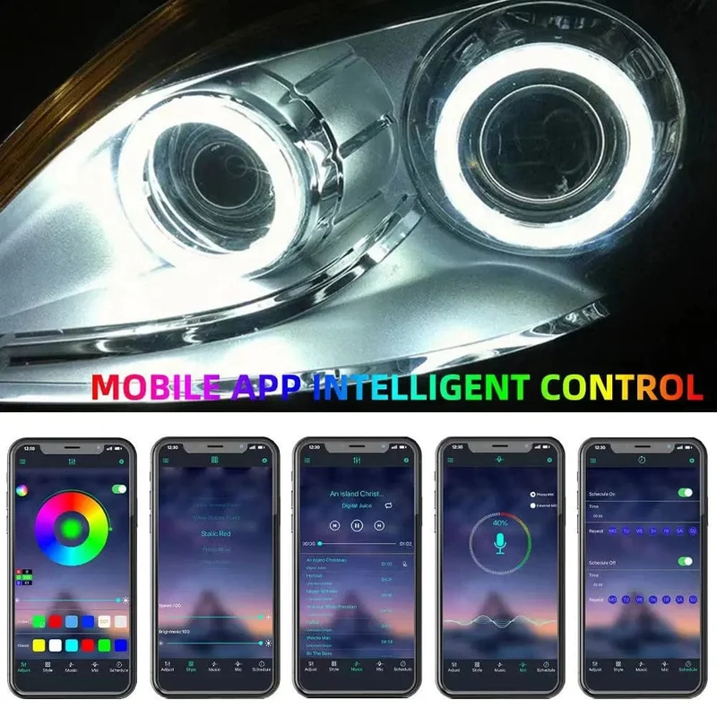 4 STÜCKE 12 V 24 V COB Auto Angel Eyes Dekoration Licht RGB Umgebungsscheinwerfer Mit App Control Streamer Fahrlampe Für Auto Dekorativ
