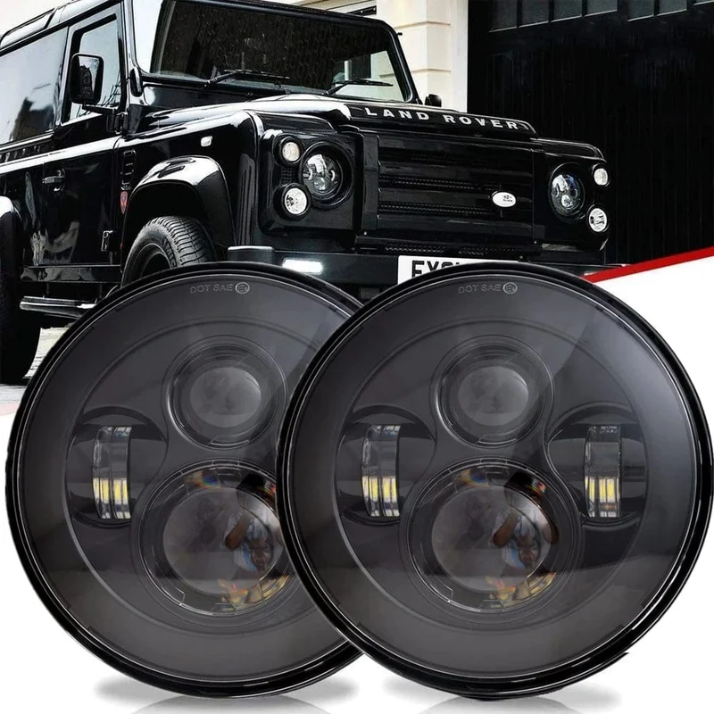 2 Stück Auto-Scheinwerfer, 7 Zoll, für Land Rover Defender 90 110, rund, LED-Scheinwerfer-Set, Fernlicht, Abblendlicht, für Lada Niva 4X4, Offroad-Zubehör