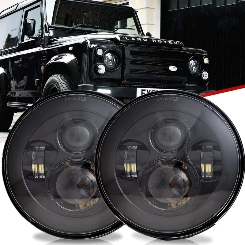 2 Stück Auto-Scheinwerfer, 7 Zoll, für Land Rover Defender 90 110, rund, LED-Scheinwerfer-Set, Fernlicht, Abblendlicht, für Lada Niva 4X4, Offroad-Zubehör