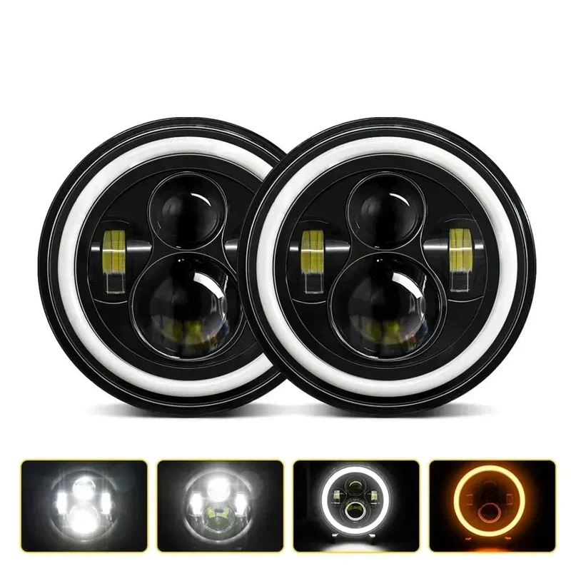 2 stücke Universal 7 Zoll Led Auto Motorrad Scheinwerfer DRL H4 Scheinwerfer Für Harley BMW Yamha Honda 7 "Scheinwerfer