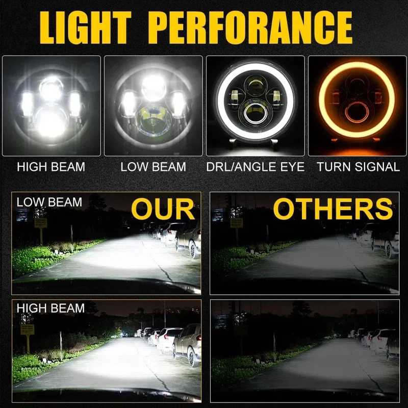 2 stücke Universal 7 Zoll Led Auto Motorrad Scheinwerfer DRL H4 Scheinwerfer Für Harley BMW Yamha Honda 7 "Scheinwerfer