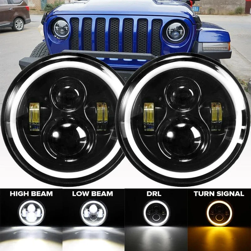 2 stücke Auto 7 "Led-scheinwerfer Hallo/Low H4 Halo Winkel Augen Für Urban Harley BMW Jeep JK 4x4 Suzuki Samurai Jeep Wrangler Off Road