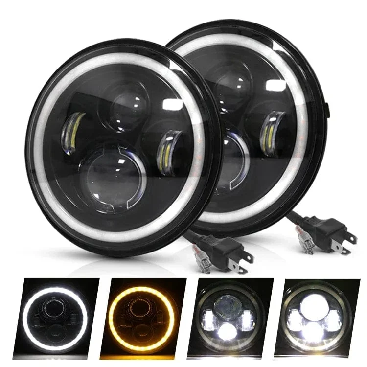 2 stücke Auto 7 "Led-scheinwerfer Hallo/Low H4 Halo Winkel Augen Für Urban Harley BMW Jeep JK 4x4 Suzuki Samurai Jeep Wrangler Off Road