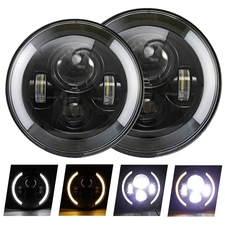 2 stücke Auto 7 "Led-scheinwerfer Hallo/Low H4 Halo Winkel Augen Für Urban Harley BMW Jeep JK 4x4 Suzuki Samurai Jeep Wrangler Off Road