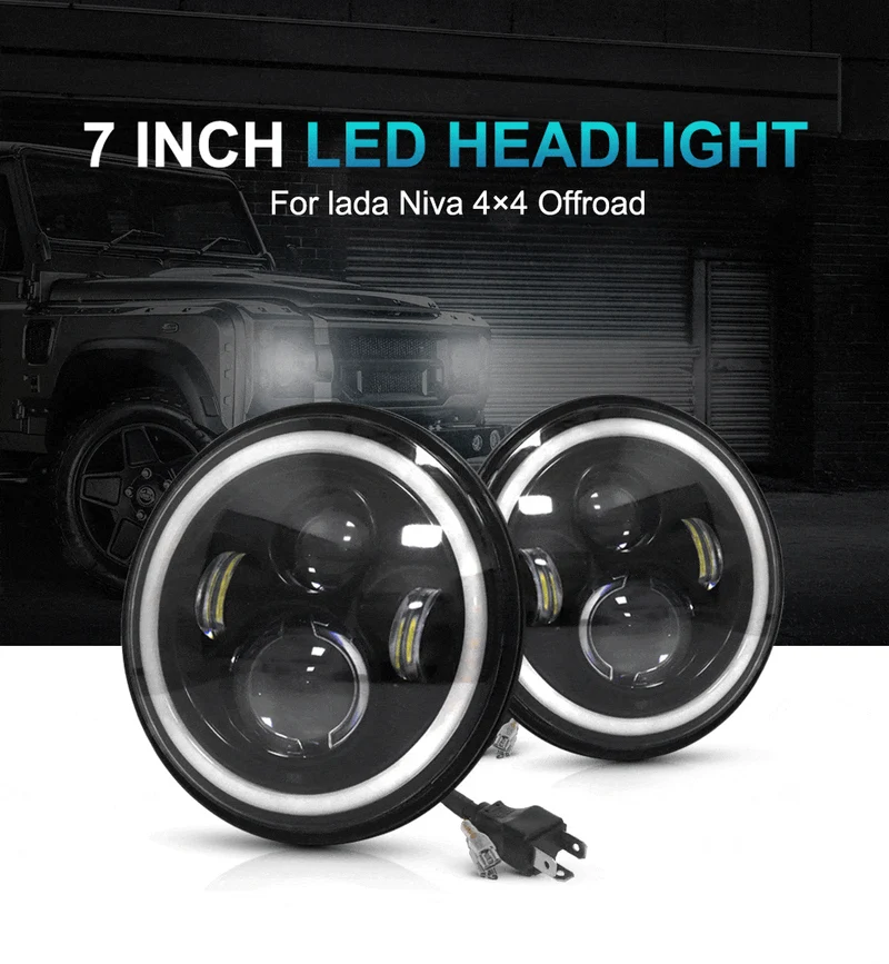 2 stücke Auto 7 "Led-scheinwerfer Hallo/Low H4 Halo Winkel Augen Für Urban Harley BMW Jeep JK 4x4 Suzuki Samurai Jeep Wrangler Off Road