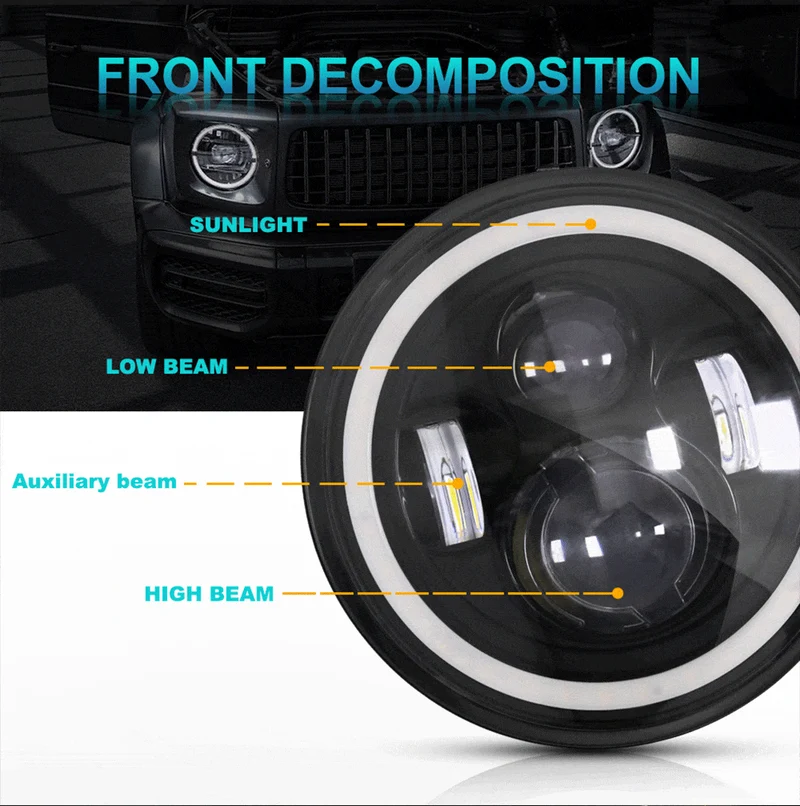 2 stücke Auto 7 "Led-scheinwerfer Hallo/Low H4 Halo Winkel Augen Für Urban Harley BMW Jeep JK 4x4 Suzuki Samurai Jeep Wrangler Off Road