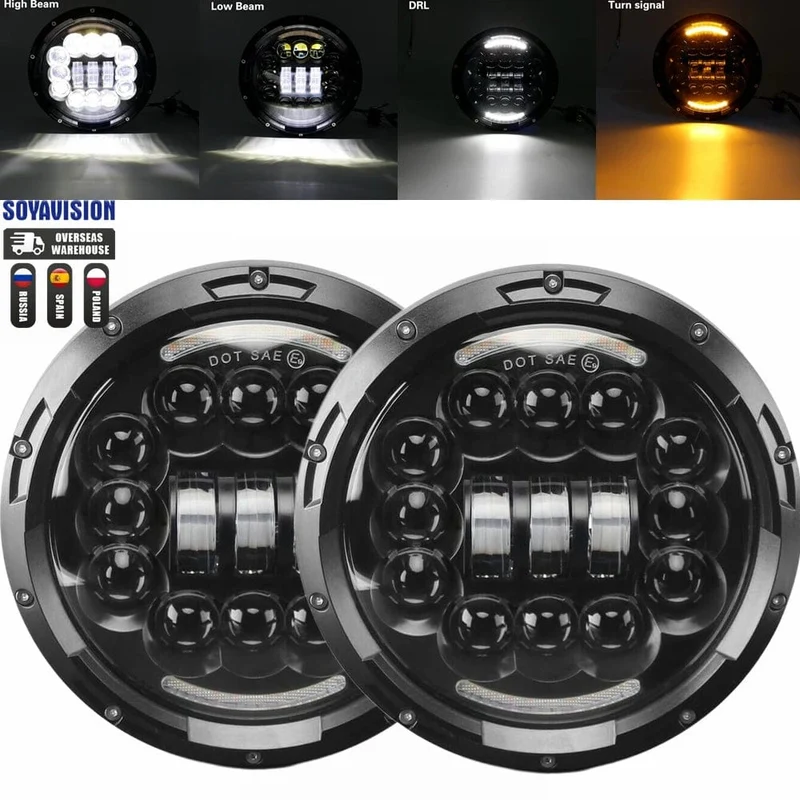 2x Auto 7 Zoll Led-Scheinwerfer Hallo/Low H4 Halo Winkel Augen DRL Für Jeep JK TJ OffRoad Defender Hummer 4x4 Suzuki Samurai Scheinwerfer