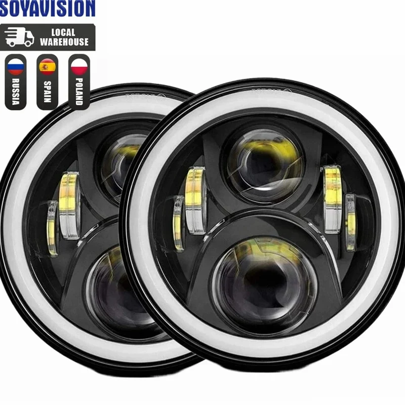 2x Auto 7 Zoll Led-Scheinwerfer Hallo/Low H4 Halo Winkel Augen DRL Für Jeep JK TJ OffRoad Defender Hummer 4x4 Suzuki Samurai Scheinwerfer