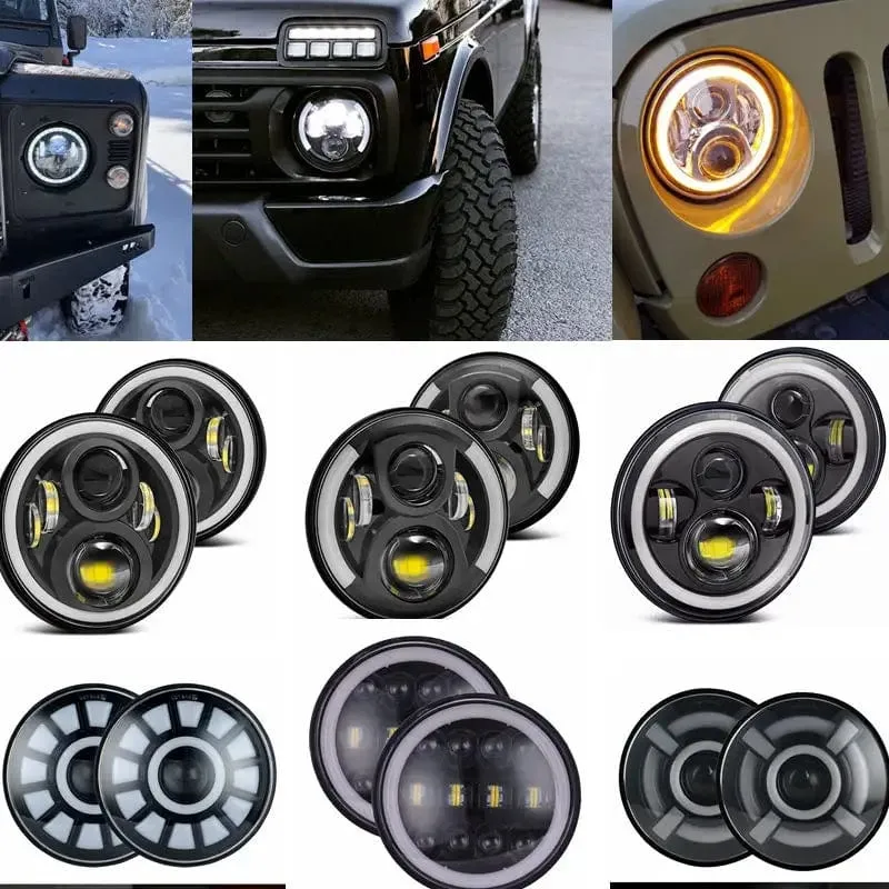 2x Auto 7 Zoll Led-Scheinwerfer Hallo/Low H4 Halo Winkel Augen DRL Für Jeep JK TJ OffRoad Defender Hummer 4x4 Suzuki Samurai Scheinwerfer