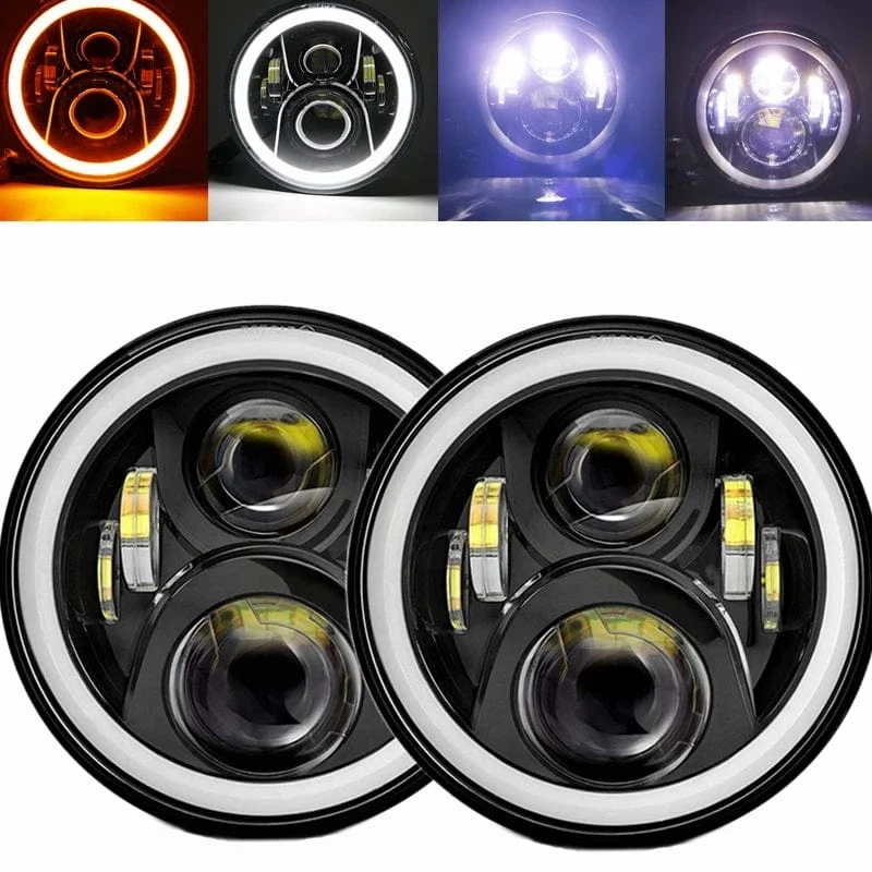 2x Auto 7 Zoll Led-Scheinwerfer Hallo/Low H4 Halo Winkel Augen DRL Für Jeep JK TJ OffRoad Defender Hummer 4x4 Suzuki Samurai Scheinwerfer