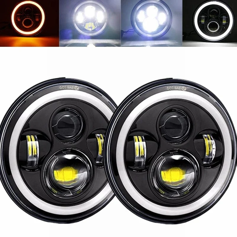 2x Auto 7 Zoll Led-Scheinwerfer Hallo/Low H4 Halo Winkel Augen DRL Für Jeep JK TJ OffRoad Defender Hummer 4x4 Suzuki Samurai Scheinwerfer