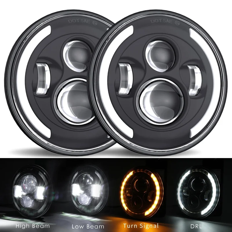 2x Auto 7 Zoll Led-Scheinwerfer Hallo/Low H4 Halo Winkel Augen DRL Für Jeep JK TJ OffRoad Defender Hummer 4x4 Suzuki Samurai Scheinwerfer