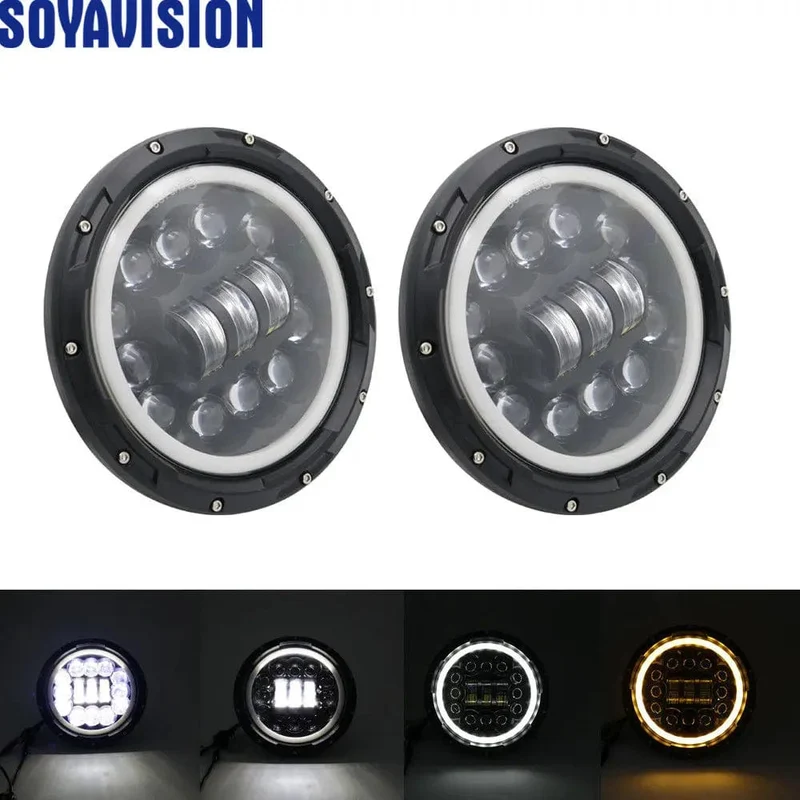 2x Auto 7 Zoll Led-Scheinwerfer Hallo/Low H4 Halo Winkel Augen DRL Für Jeep JK TJ OffRoad Defender Hummer 4x4 Suzuki Samurai Scheinwerfer
