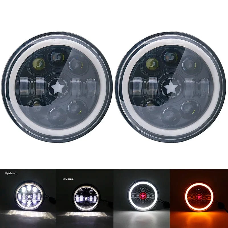 2x Auto 7 Zoll Led-Scheinwerfer Hallo/Low H4 Halo Winkel Augen DRL Für Jeep JK TJ OffRoad Defender Hummer 4x4 Suzuki Samurai Scheinwerfer