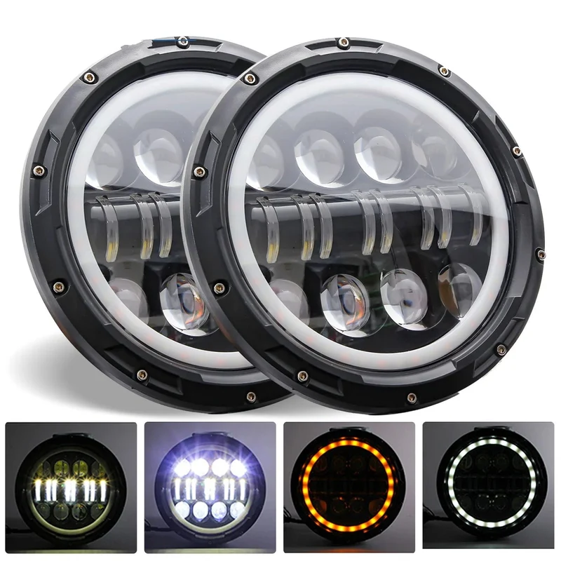 2x Auto 7 Zoll Led-Scheinwerfer Hallo/Low H4 Halo Winkel Augen DRL Für Jeep JK TJ OffRoad Defender Hummer 4x4 Suzuki Samurai Scheinwerfer